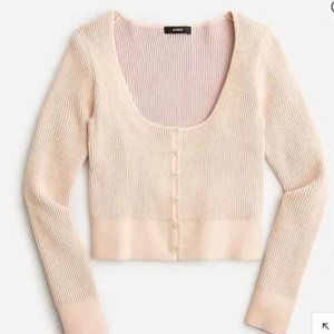 J.Crew Womens Ribbed Oatmeal Scoop Neck Luxe Button Down Cropped Cardigan Top